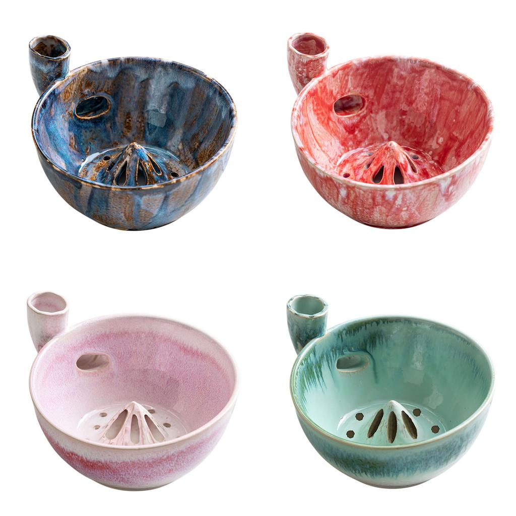Handmade Ceramic Fruit Strainer Bowl Spinning Colander Drainage Holes Berry Washing Rinse Basket