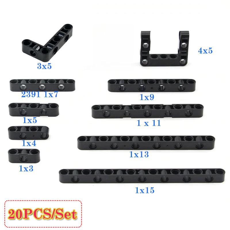 20PCS 2391 73507 71710 Steering Beam Liftarm Thick Technology Building Blocks Parts 1x4 1x9 With Hole MOC Bricks Toys Accessory
