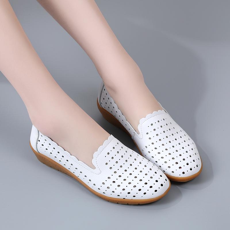 Damen Mokassins Fahrschuhe Lässige Slipper Loafer Damen Minimalistische Ballerinas Weiche Sommer Lochmuster Laufschuhe für Mutter