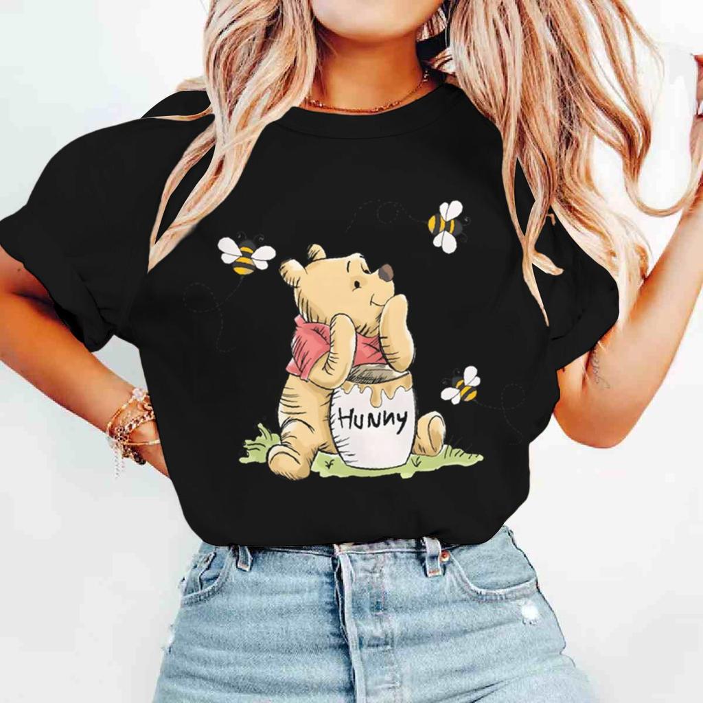 Womens Tshirt Pooh Bear Print Tshirts Winnie The Pooh Tshirt Summer Casual Crew Neck Tees Cartoon Graphic T Shirts