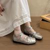 Fashion Silver bow small single shoes women's spring and summer new heightening real soft leather light mouth square head ballet shoes