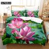 Pink Lotus Queen Bedding Set Green Duvet Cover Set Kids Bedding Digital Printing Bed Linen King Size Duvet Cover Set Bedding Set