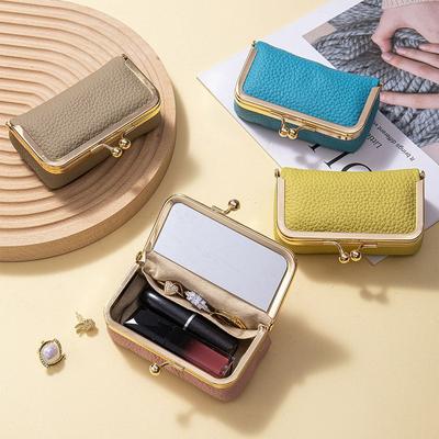 Sac à Bijoux Portatif en Cuir Boîte de Rangement Exquise pour Bijoux Sac à Monnaie à Fermeture Baiser Pochette à Rouge à Lèvres