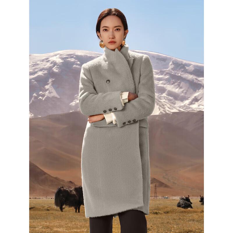 JUZUI ANNACO Women's Double-Breasted Suri Alpaca Wool Long Coat