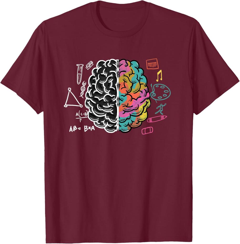 Brain Left Right Logic Art Graphic Tee Men Science Physician Neurologist Gift Casual T-Shirt