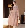 D.F.DEAR Women's 2026 Summer Plaid Peter Pan Collar Tie-Waist Long-Sleeve Dress