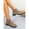 Plus Size Leopard Print Platform Martin Boots 2025 Winter New Side Zipper Round Toe Booties for Women