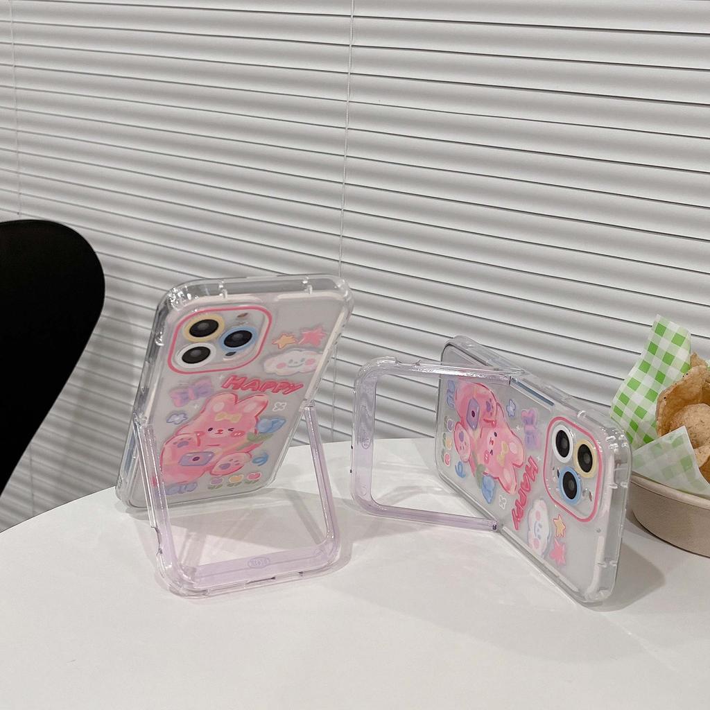 Graffiti Ins Smiley Cloud różowy królik Capa dla Iphone 11 12 Promax 14 Pro Max Plus 13promax stojak uchwyt kreskówka śliczny futerał na telefon