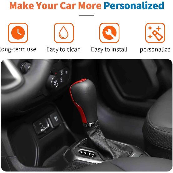 JeCar Center Console Gear Shift Shifter Knob Cover Trim for Jeep Compass 2017-2023 Red Interior Accessories
