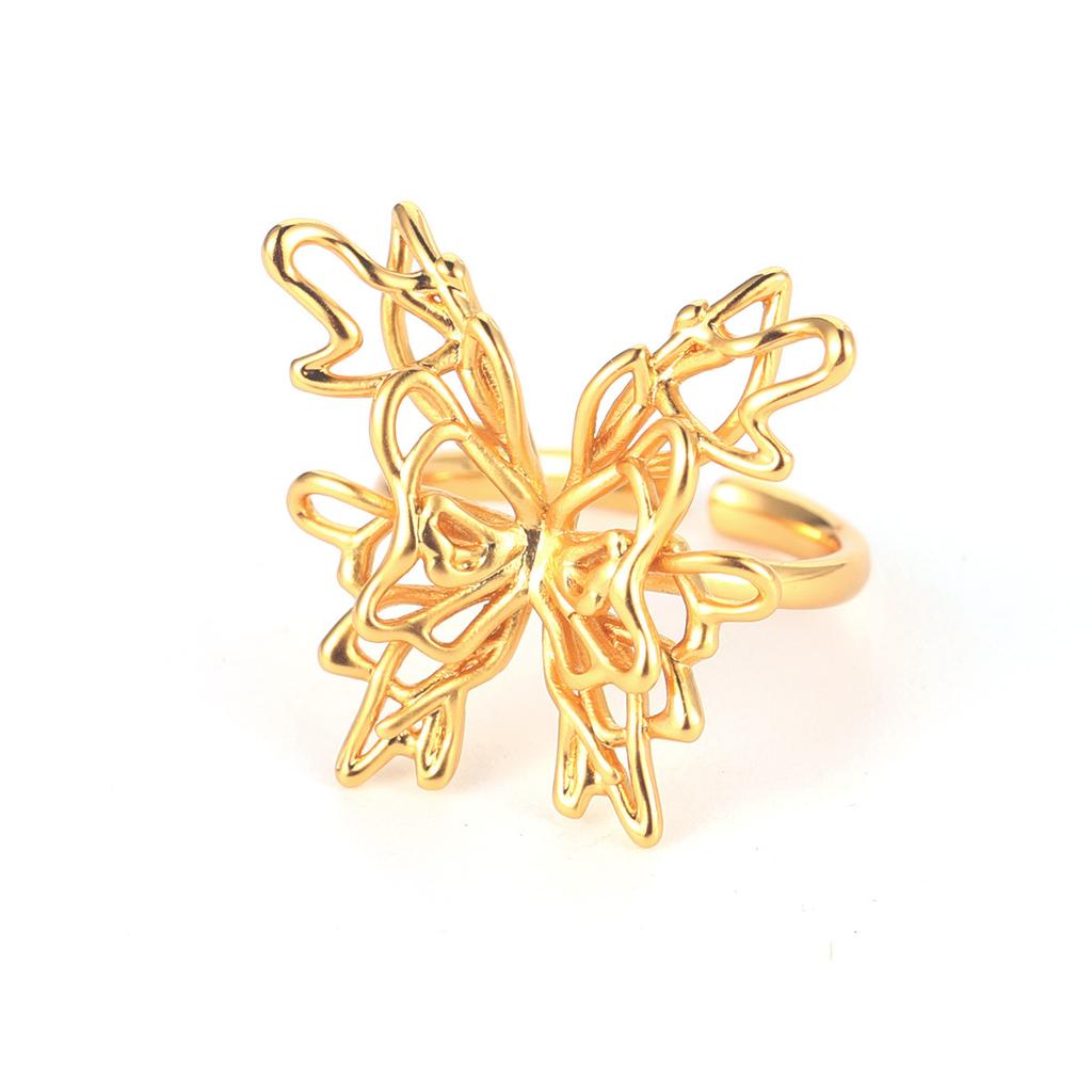 Versatile Simple Butterfly Ring Hollow Personality Niche High Fashion Open Ring Adjustable Design Sense Jewelry Women