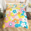 Erosebridal 60S 70S Hippie Duvet Cover Twin Vintage Boho Sun Bedding Set Groovy Flowers Clouds Love Hearts Comforter Cover for Kids Girls Te