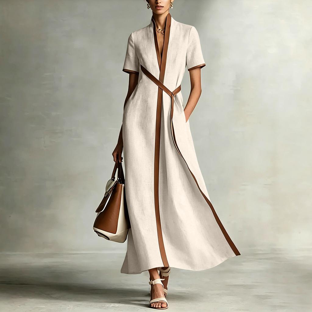 Ladies' Casual And Elegant Temperament Color Blocked Long Dress