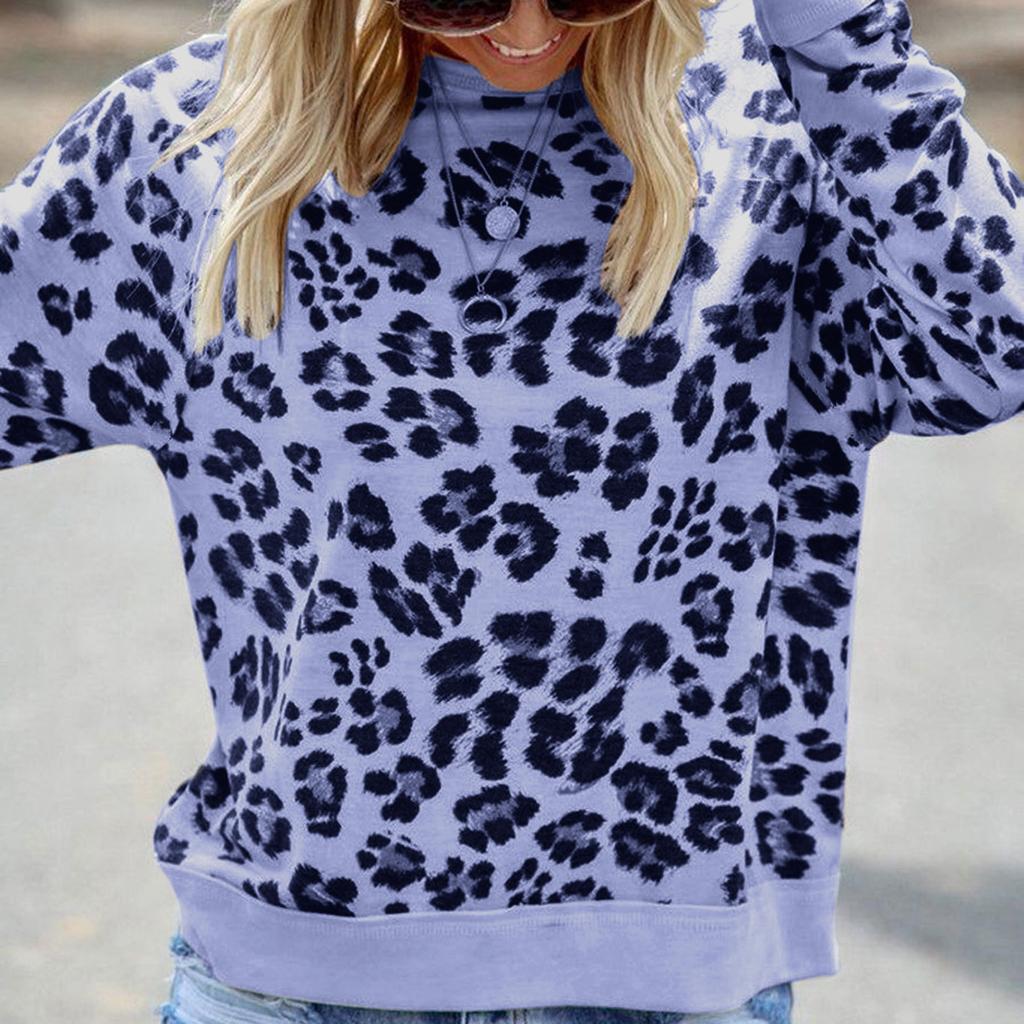 Women's Fashion Leopard Print Round Neck Long Sleeve Loose Sweater Top