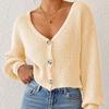 New Autumn and Winter Solid Color Button Cardigan Deep V Short Loose Jacket Casual Top