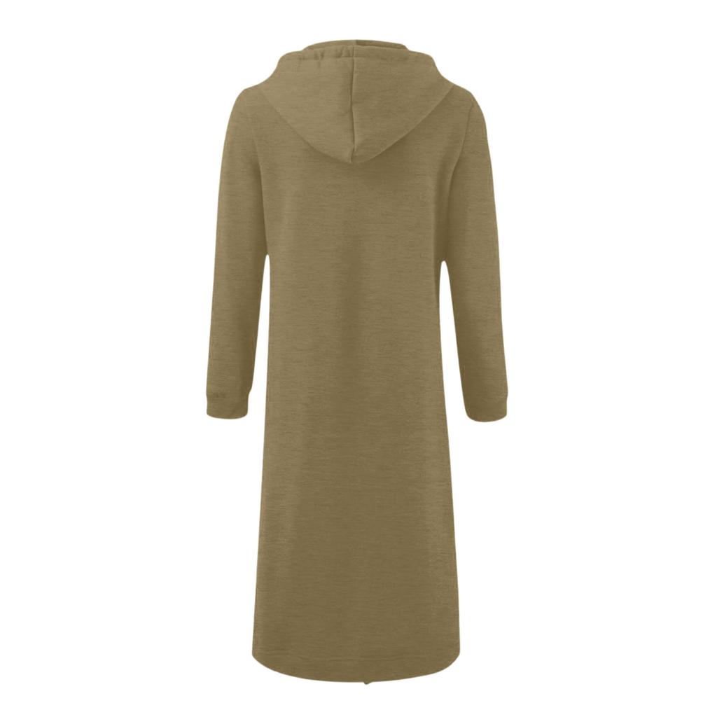 Women's Solid Color Fashionable Loose Zipper Long Cardigan Hooded Sweatshirt Jacket