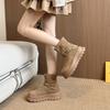 Fashion Wedge Platform Single Boots Autumn New Round Toe Suede Metal Bow Rear Zipper Anti-Slip Wear-Resistant Booties