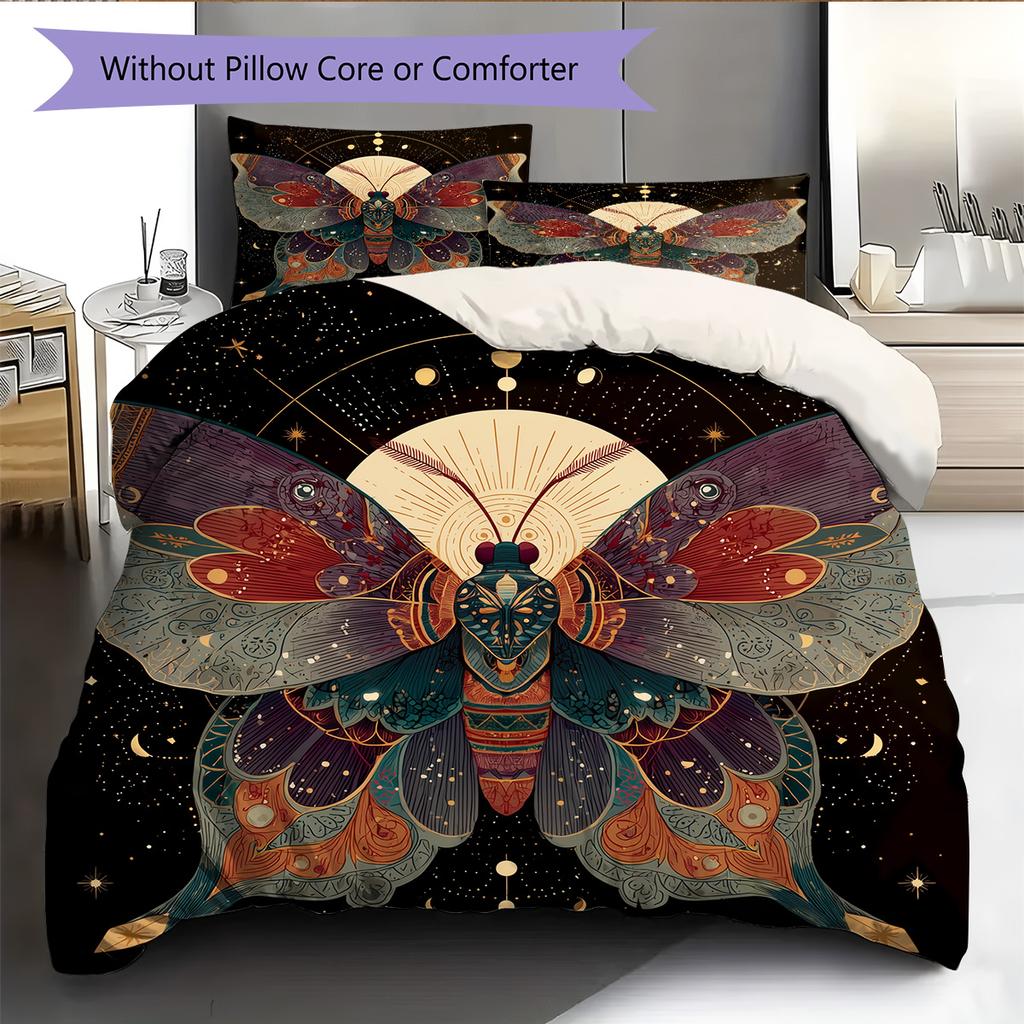 Moon Butterfly  Pattern Bedding Quilt Set Quilt Cover Pillowcase Home Decoration  Gift (1 * duvet cover + 2 * pillowcase, without core)