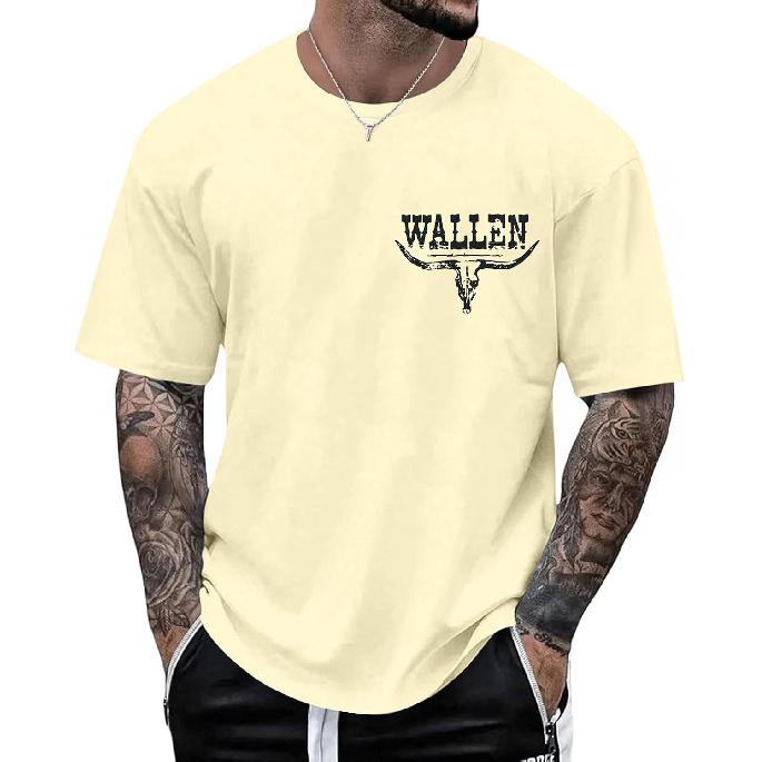 Western Cowboy Wallen Shirt Men: Vintage Country Music T-Shirt | Retro Cow Skull Graphic Tees 80 110s Music Lover Tops