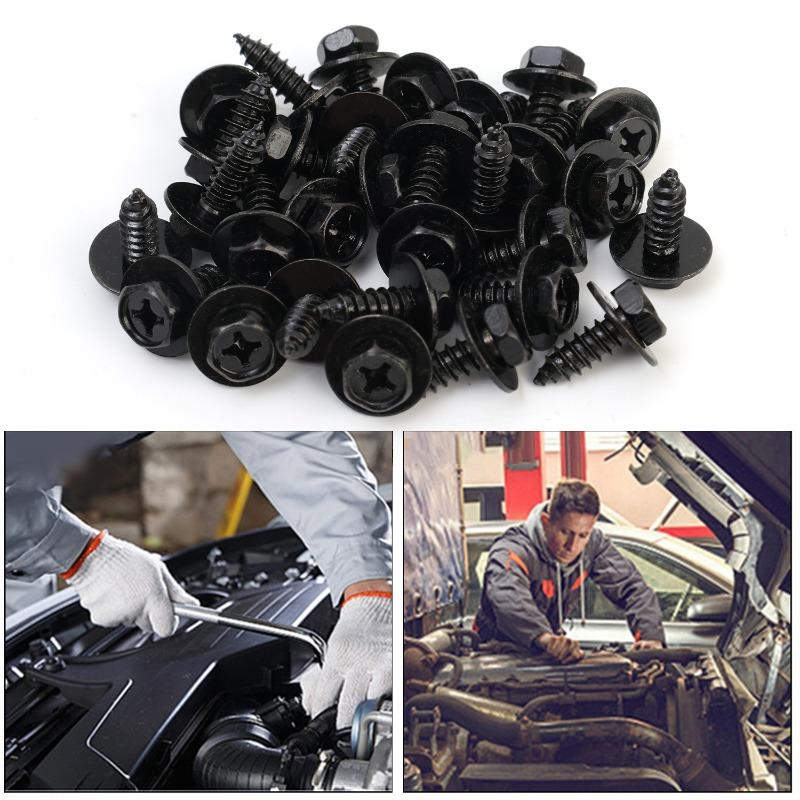 Black Car Bumper Fender Fastener Clip Hex Head Self Tapping Screws Universal Auto Fender Splash Seal Guards Rivet Clip Screws