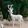Reusable Tabletop Decoration Pieces White Flocked Elk Ornament, Ribbon Bell Decor 3D Standing Deer Minimalist Ornaments Figurine, Decorative