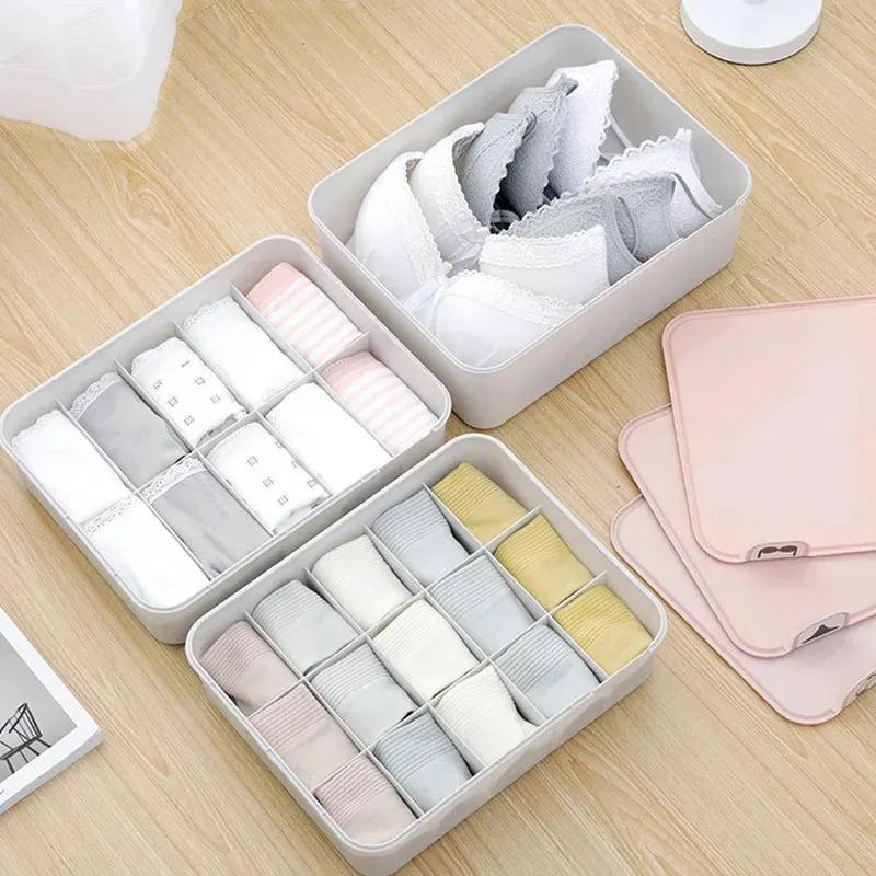 Grid Plastic Underwear Storage Box with Mark Closet Organizer Drawer for Underwear Socks Box Bra Organizer with Cover for Tidying Up Your