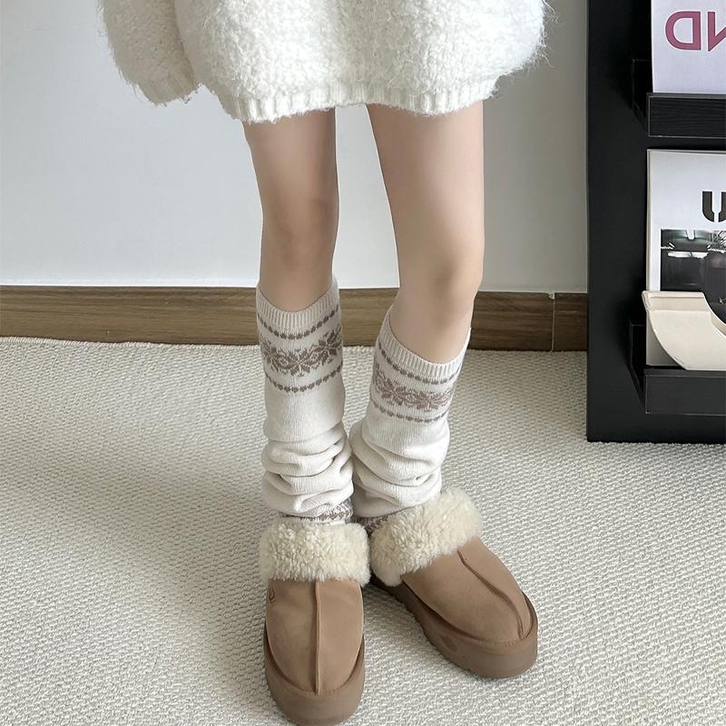 Korean Fair Isle Women'S Socks Autumn And Winter Pile Socks Thick Yarn Knitted Warm Calf Sleeves