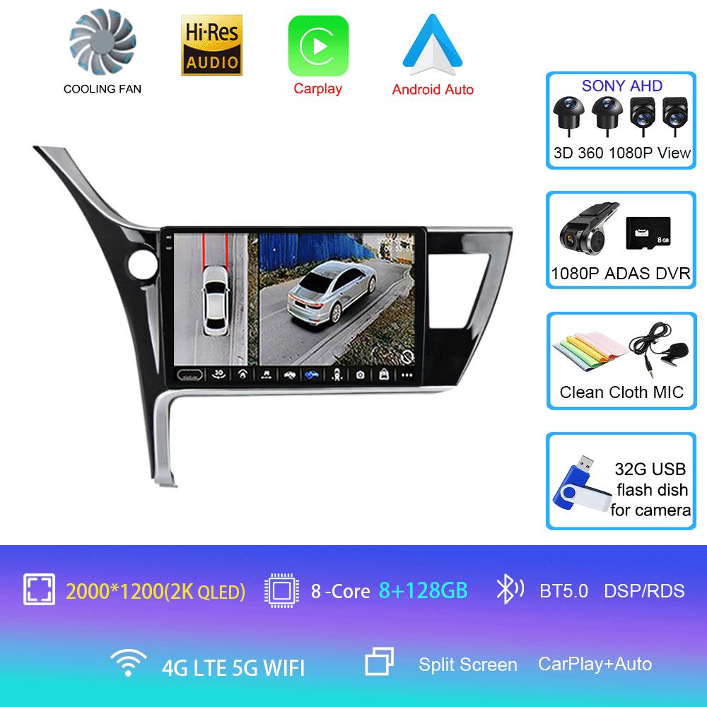 Android 14 Car Stereo Radio For Toyota Corolla 2017-2019 Multimedia Video Player Carplay GPS Navigation 4G WIFI 2 Din 360 Camera