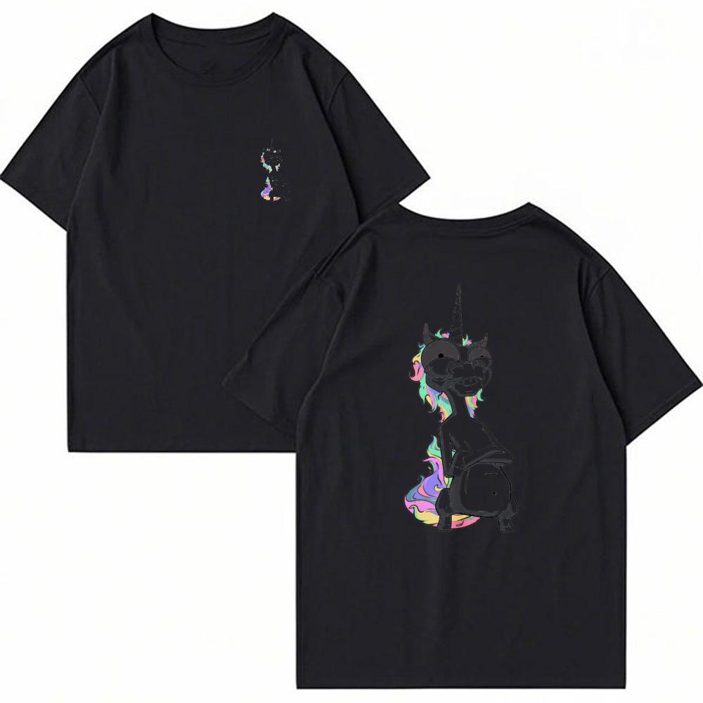 Funny Unicorn Cartoon Graphic T Shirt Back Print Weird Rainbow Unisexe Unicorn Tee Y2K Streetwear Cotton Short Sleeve
