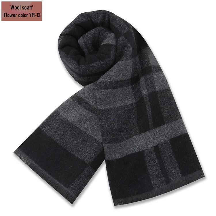 Męski szalik zimowy w czystą szarość w kratę, mieszanka wełny - gruby i ciepły