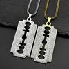 Trendy Rhinestone Razor Blade Pendant Necklace For Women Men Stainless Steel Gold Color Hiphop Punk Male Fashion Chain Jewelry