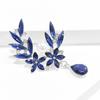 Elegant Sea Blue Floral Brooch: Luxurious Corsage in National Style with Crystal Accents for High-End Suits