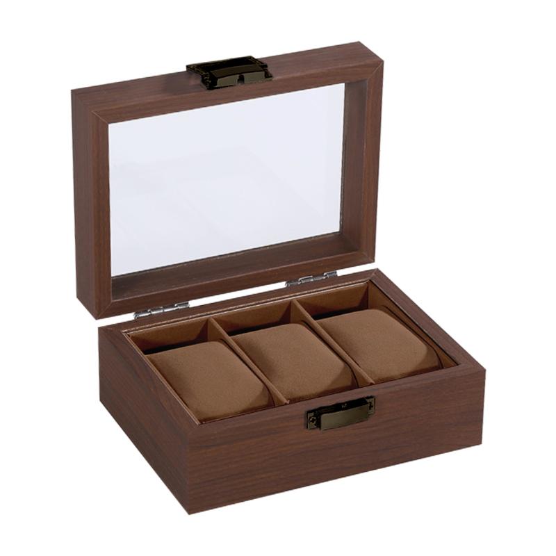 Natural Solid Wooden Watch Storage Box Dust-Proof Glass Lid 10 Slot Watch Display Case for Home Dresser Organizer C