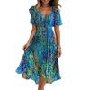V-neck Floral Print Summer Dress with Short Sleeves and Waist Tie in Green/Pink/Multi-color Options