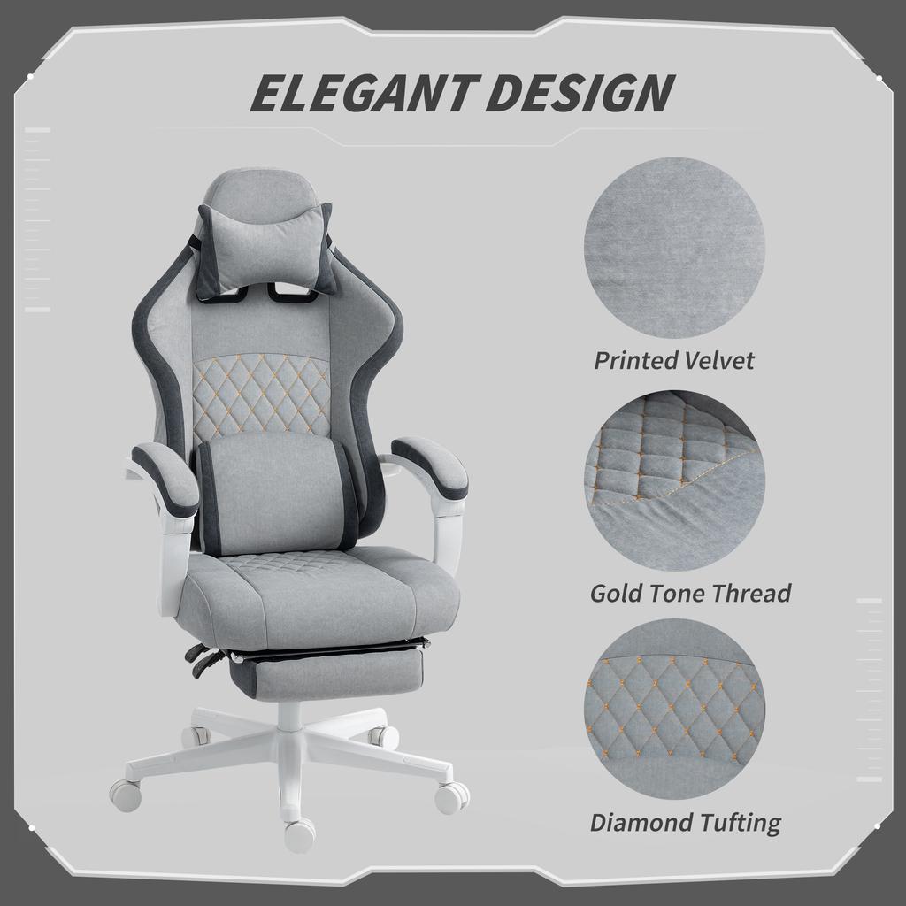 Ergonomic High Back Gaming Chair for Adults, Printed Velvet Computer Recliner Chair with Footrest, Lumbar Support