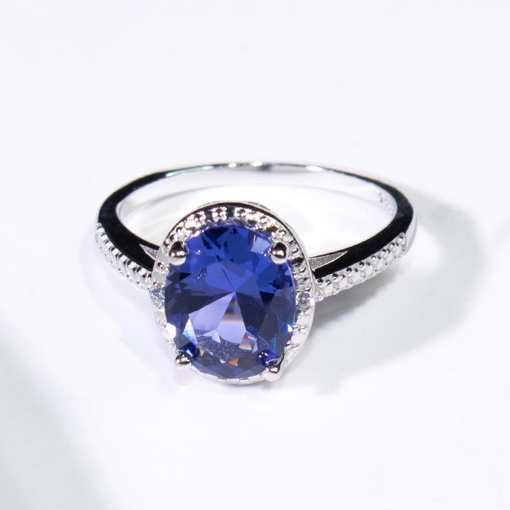 8*10mm Created Nano Tanzanite Oval Wedding Fine Jewelry 925 Sterling Silver Tanzanite Rings