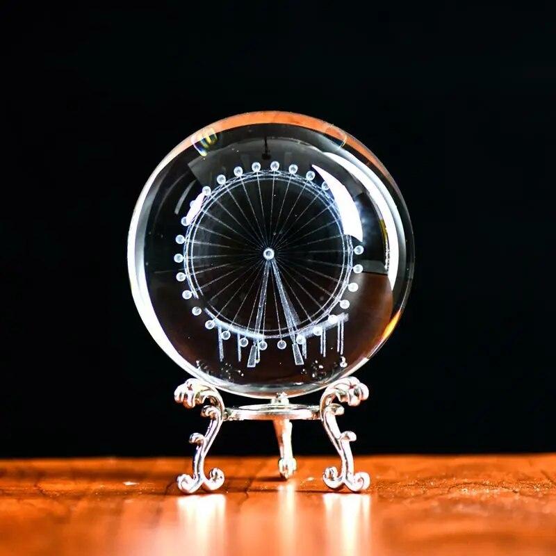 60mm 3D Crystal Ball Laser Engraved Glass Ornaments Animal Figurine Collectibles Paperweight Home Art Decor with Stand