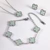 3PCS Four Leaf Clover Non fading Light Luxury Necklace Bracelet Earnail Set 13MM