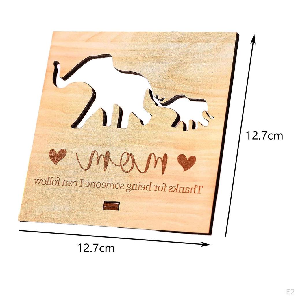 Wooden Plaque Mother's Day Gift,Elephant Mother and Child Mom Sign Wood Decor,
