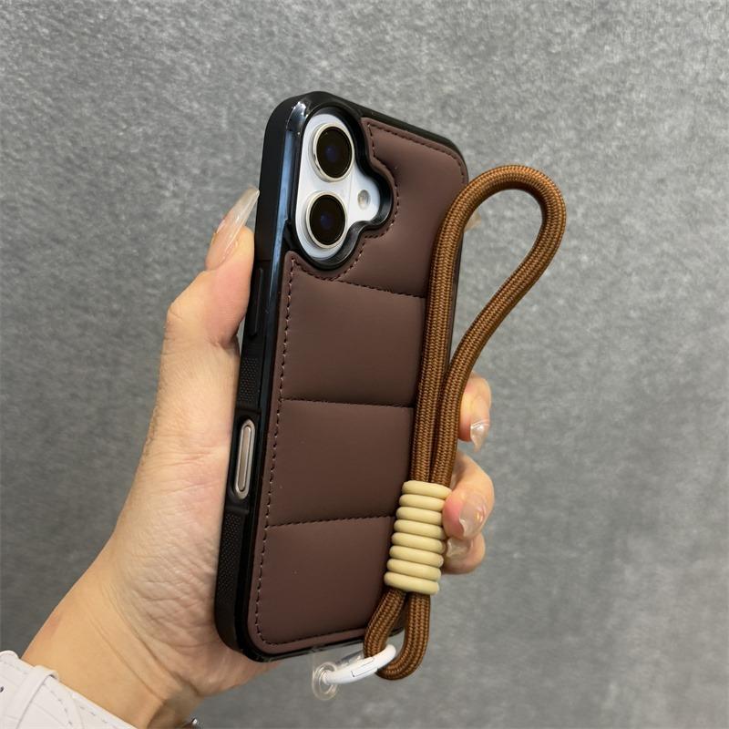 Módní péřová bunda Pouzdro s popruhem na zápěstí pro iPhone 15 16 Pro Max 14 Plus 11 12 13 S šňůrkou Jednobarevné Měkké Nárazuvzdorné Pouzdro