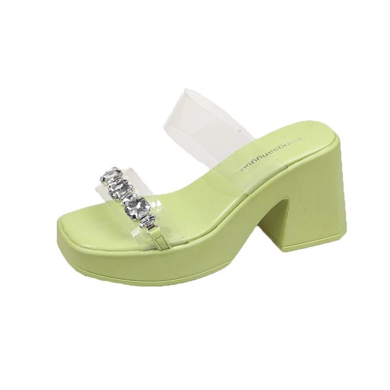 

Мода Женские Модные Тапочки Стразы Квадратный Носок 9см Каблук Туфли на Высоком Каблуке Женское Платье Квадратный Каблук Мода Классика Zapatillas De Mujer 42 зелёный