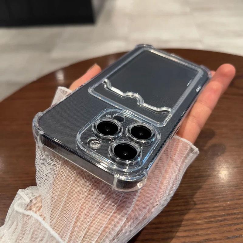 Luxury Soft Card Bag Phone Case For iPhone 16 15 14 13 12 11 Pro Max Mini X XS Max XR 7 8 Plus Transparent Wallet Bumper Cover