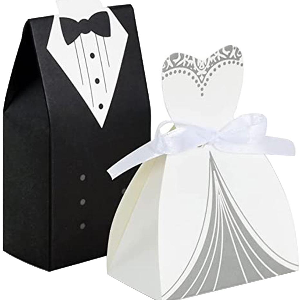 Europäischen Stil Candy Boxen Candy Storege Taschen 50Sets 100PCS Smoking Hochzeit Kleid Muster für Hochzeiten