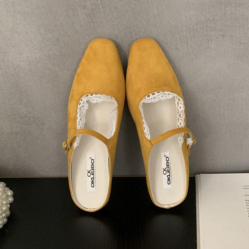 Fashion Shallow Fashion Buckle Ladies Flats Mary Janes Shoes Female Slides Square Toe Footwear Slip On Women Flats With Shoes