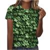 Cuello Redondo de Verano 3D St. Camisetas de Manga Corta Casuales de Moda para Mujer con Estampado Temático Verde del Día de San Patricio