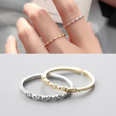 R0514W Gümüş 925 Zirkon İnce Açık Halka Kadın Gümüş Yüzük Parmak Yüzüğü