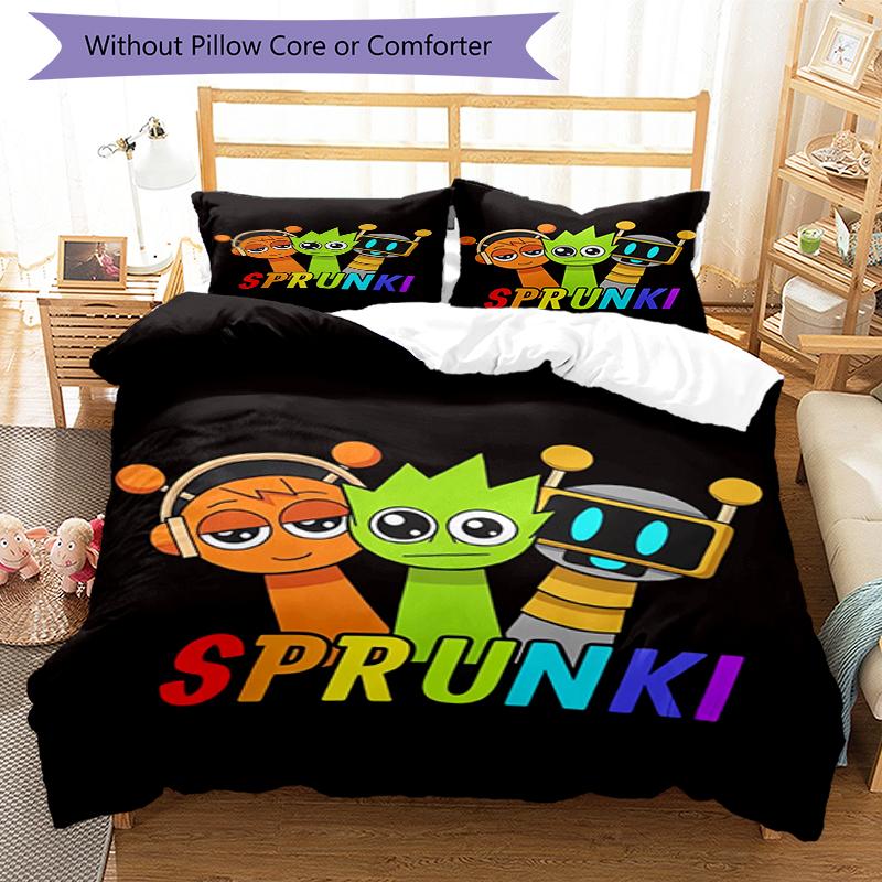 3pcs Sprunki Bedding Set Duvet Cover Closure Includes 1 Duvet Cover & 2 Pillowcases, Soft and Comfortable for All Seasons.