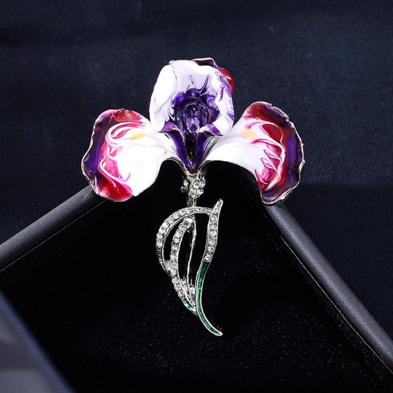 Enamel Purple Orchid Flower Brooches Rhinestone Elegant Plants Brooch For Women'S Clothes Backpack Pins Jewelry Accessory Gift