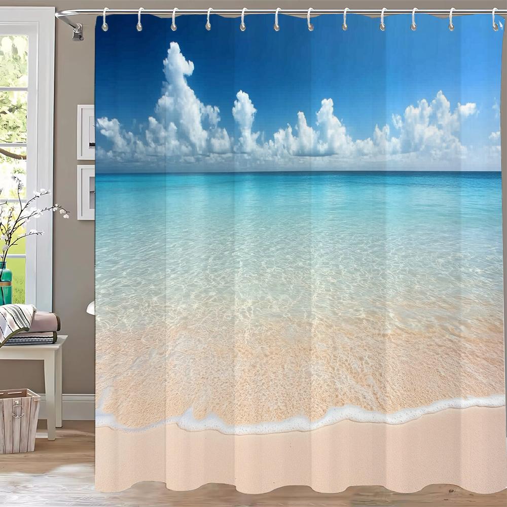 Sunshine Beach Shower Curtain,Ocean Shell Starfish Printing Polyester Fabric Bathroom Curtains for Home Decoration Curtain