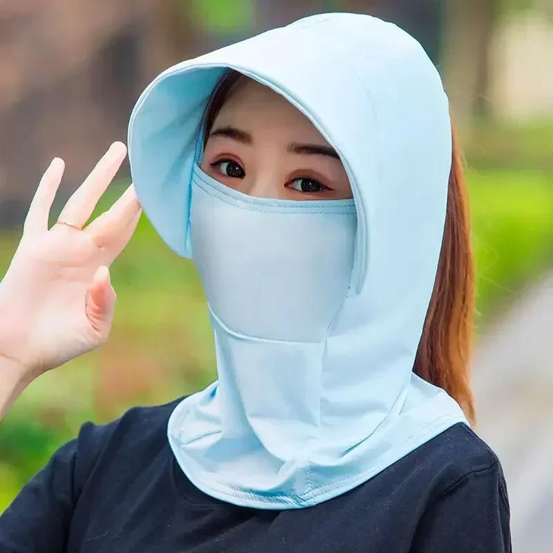Summer Cycling Ice Silk Sunscreen Cap Anti-UV Sun-proof Hat Soft Breathable Dustproof Lady Covering Large Eaves Cap Sun Hats