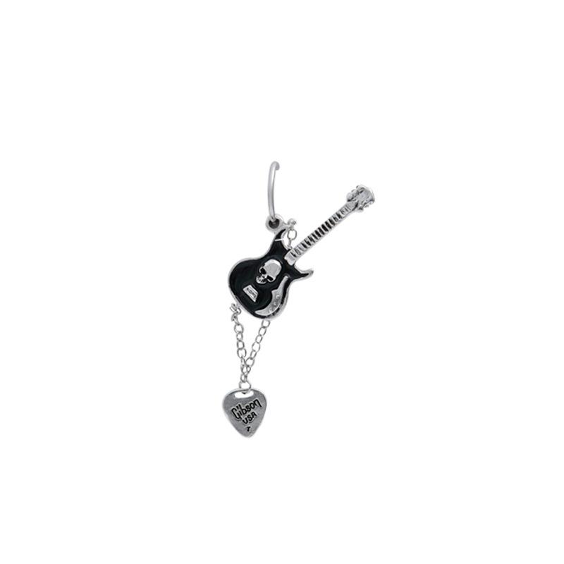 Personalized Y2K Black Guitar Chain Earrings, Sweet And Cool Peach Heart Pendant Earrings, Premium Earrings.